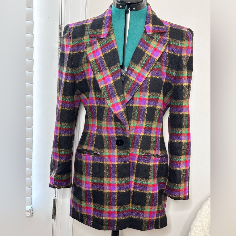 Vintage Dana Buchman Multicolor Plaid Blazer